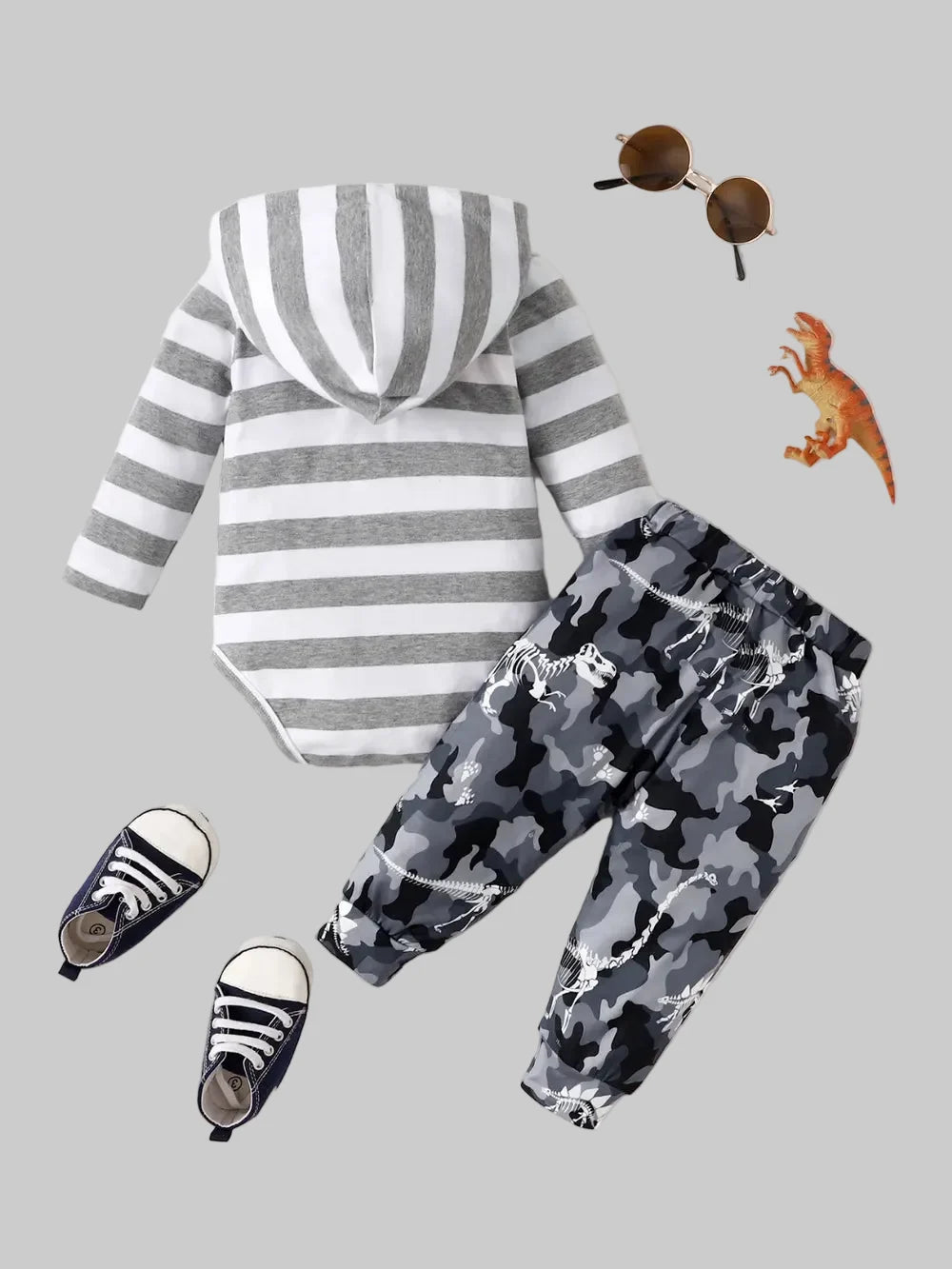 Baby and Toddler Girls Striped Hooded Bodysuit and Camouflage Pants Set