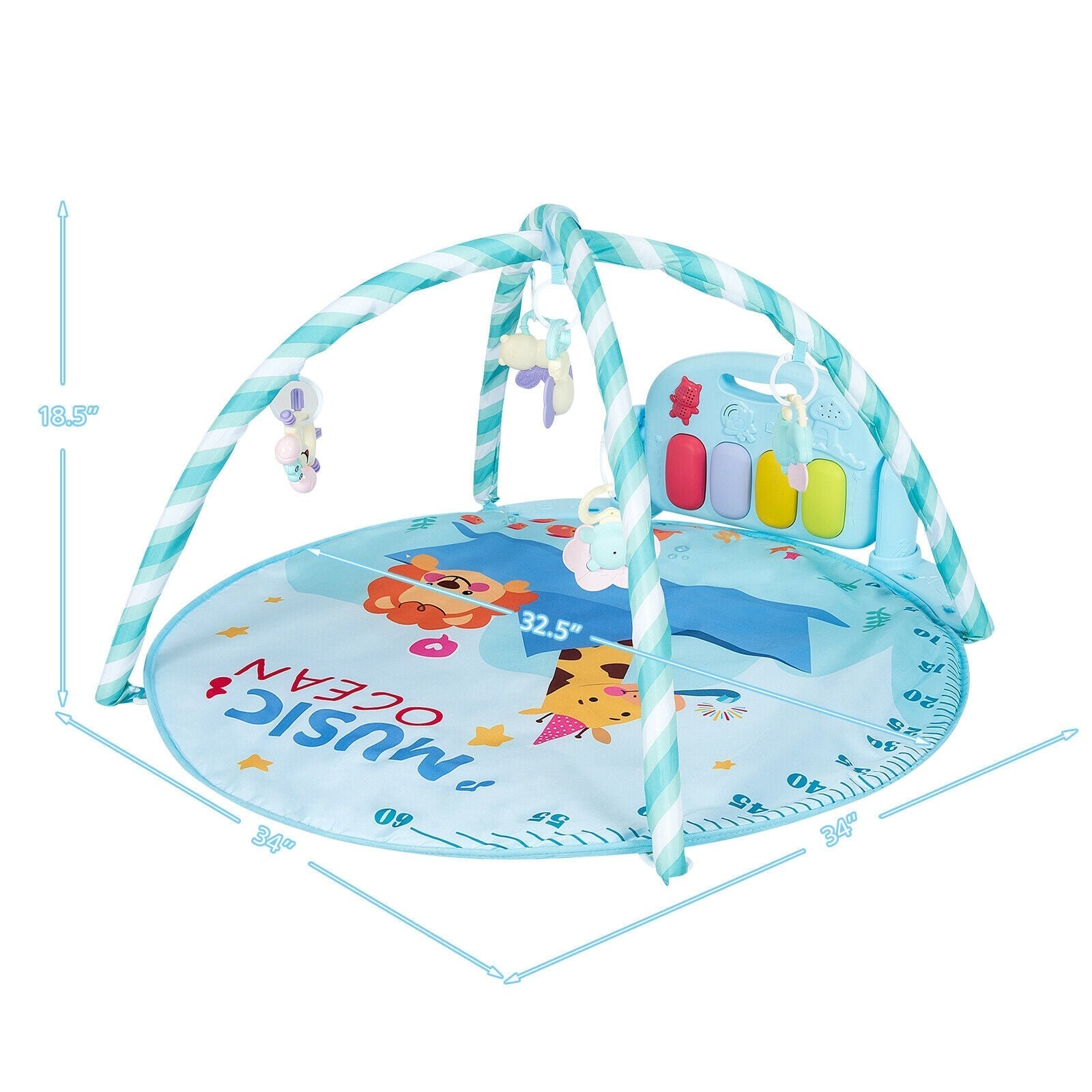 Baby Activity Play Piano Gym Mat with 5 Hanging Sensory Toys