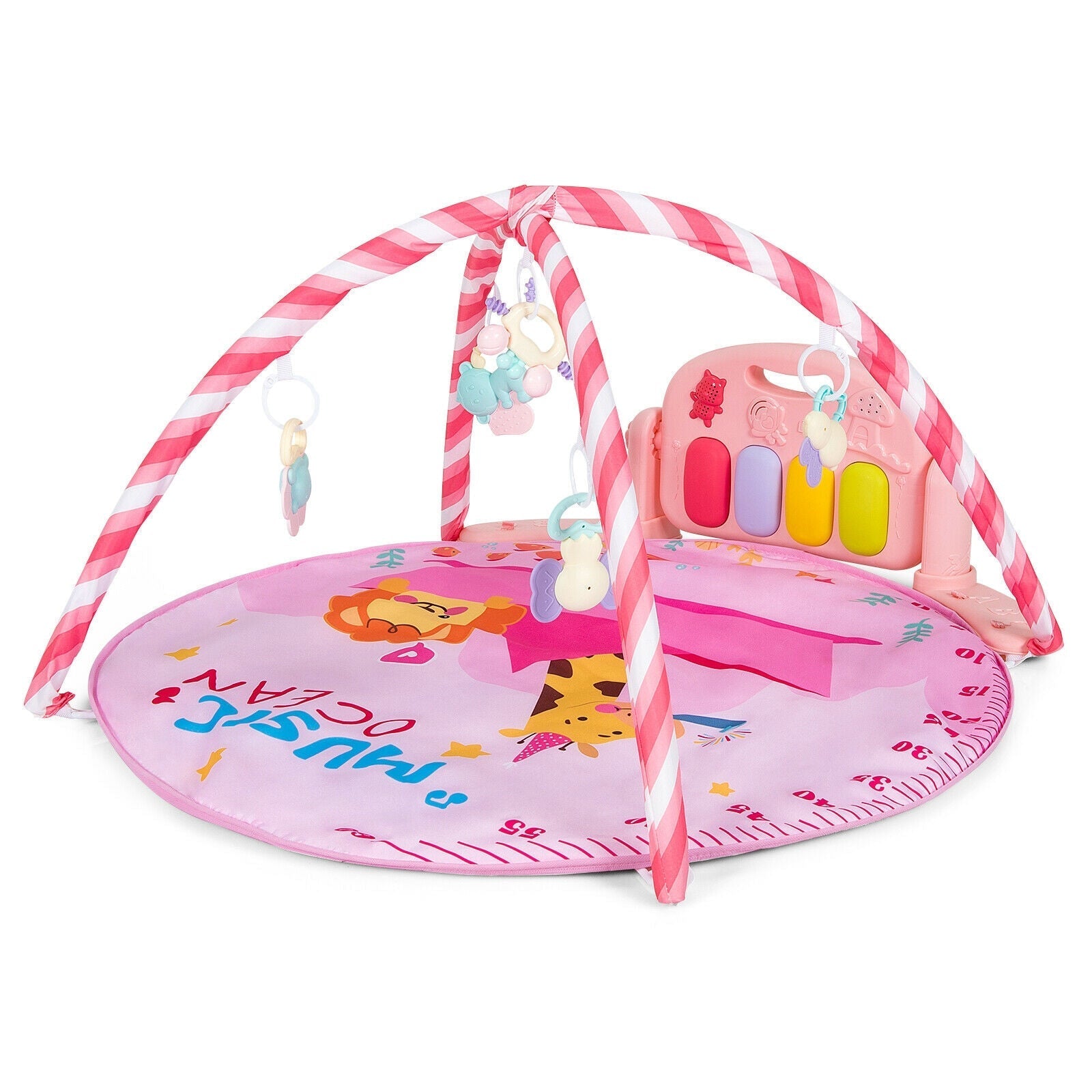 Baby Activity Play Piano Gym Mat with 5 Hanging Sensory Toys