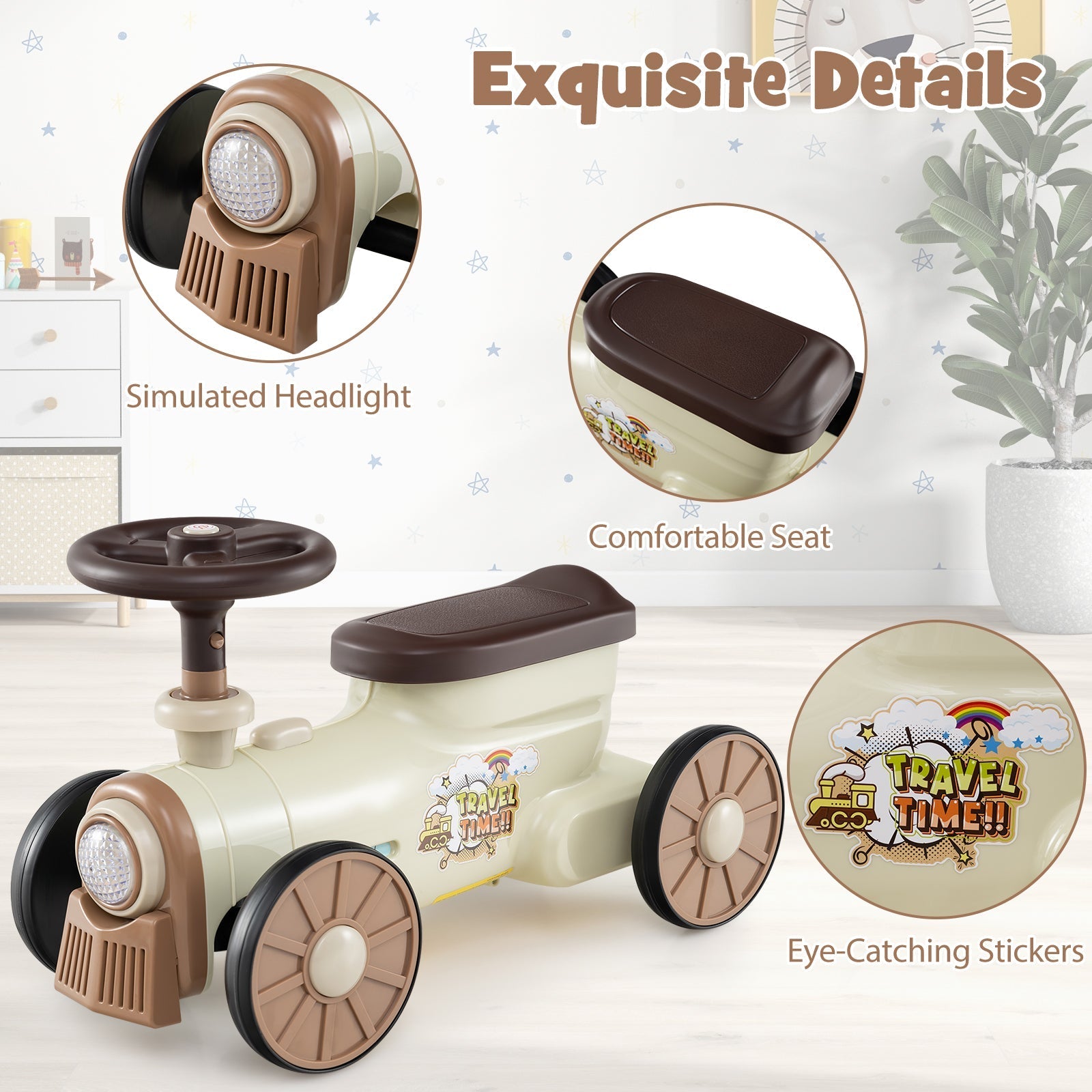 Ride on Toy with Steering Wheel and Train Whistle Sound Button