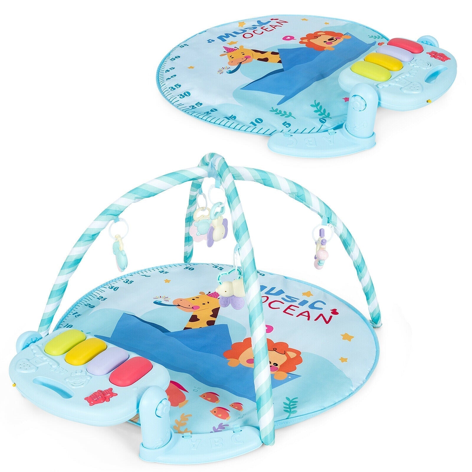 Baby Activity Play Piano Gym Mat with 5 Hanging Sensory Toys