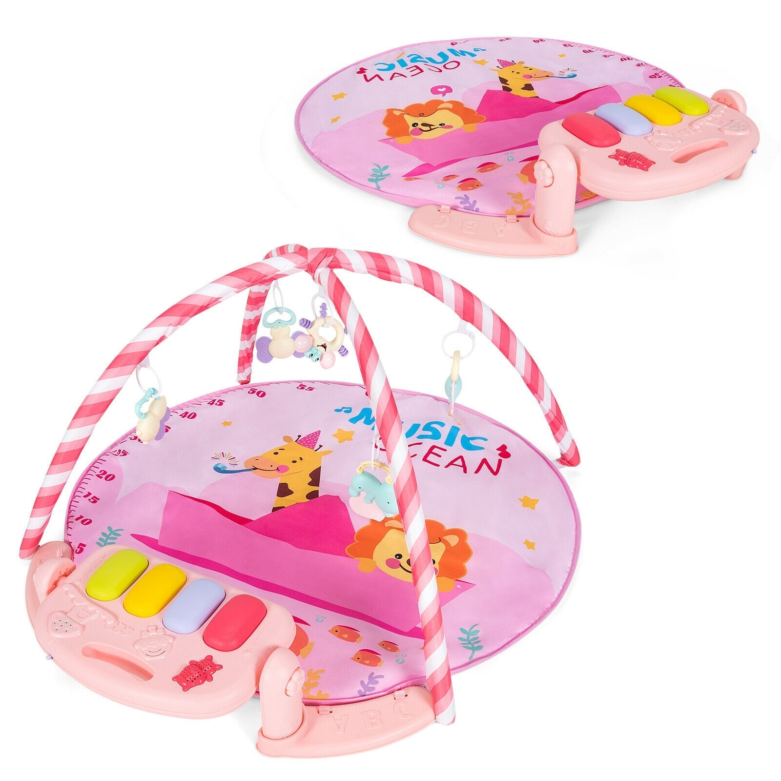 Baby Activity Play Piano Gym Mat with 5 Hanging Sensory Toys