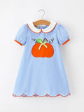 Fall Girls Plaid Pumpkin Appliqué Peter Pan Collar Dress