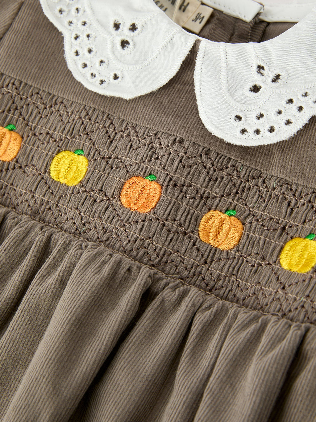 Fall Baby Girls Pumpkin Smocked Eyelet Collar Romper