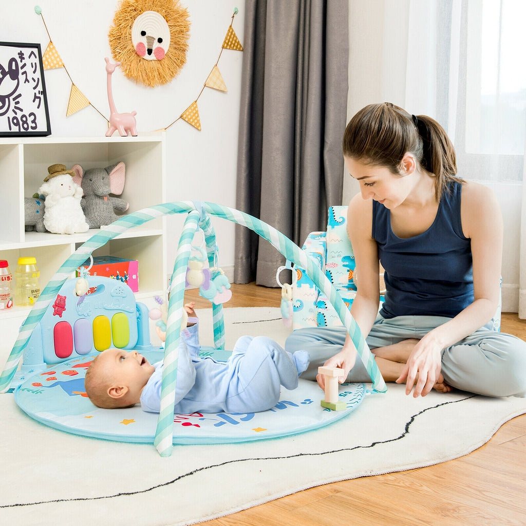 Baby Activity Play Piano Gym Mat with 5 Hanging Sensory Toys