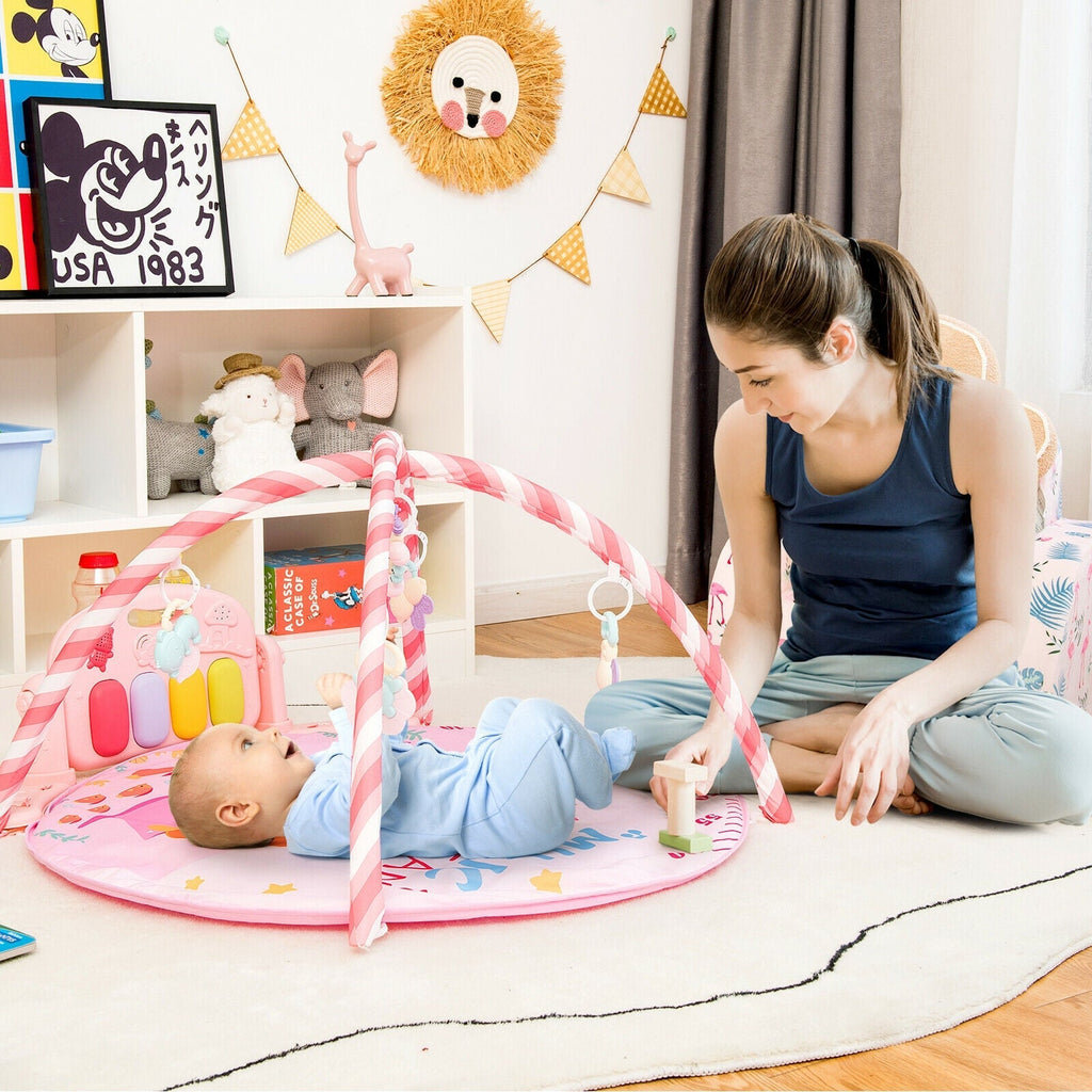Baby Activity Play Piano Gym Mat with 5 Hanging Sensory Toys
