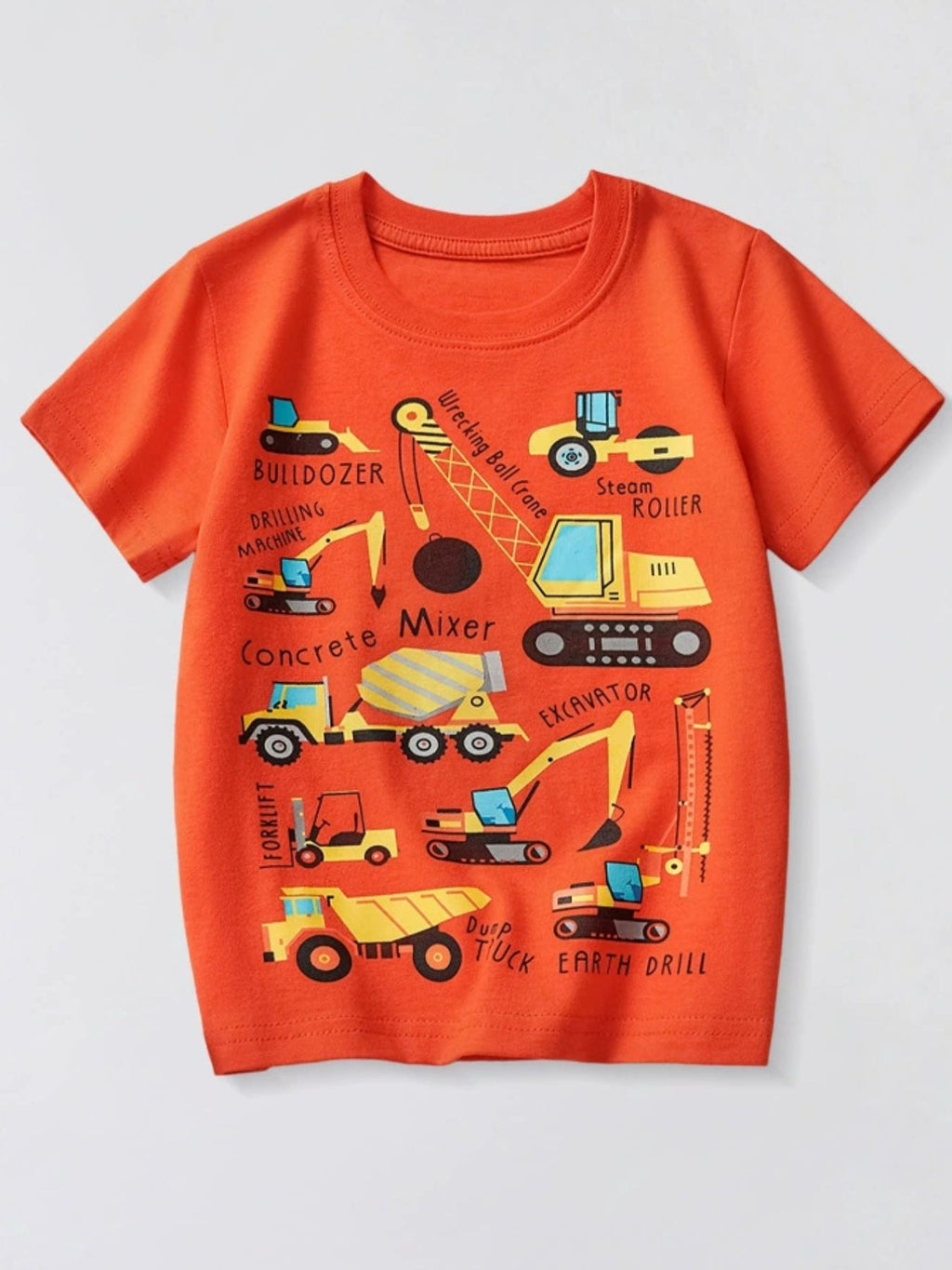 Toddler Boys and Boys Construction Vehicle Crew Neck Short Sleeve T-Shirt