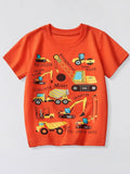 Toddler Boys and Boys Construction Vehicle Crew Neck Short Sleeve T-Shirt