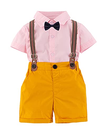 stylesilove Toddler Boys Classic Button Down Shirt and Shorts, Suspenders, Bowtie 4pcs Gentleman Suit Cotton Overalls Outfit