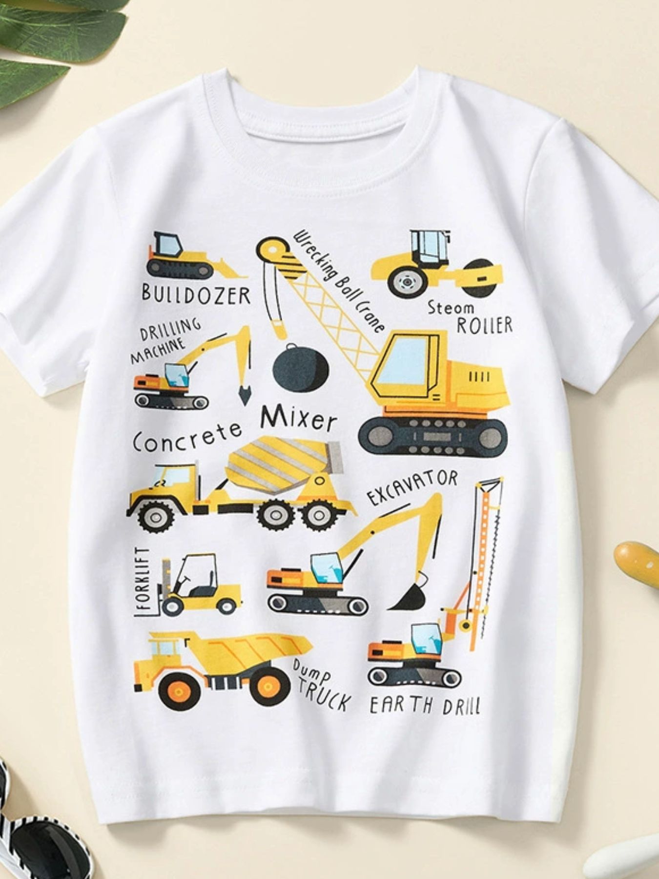 Toddler Boys and Boys Construction Vehicle Crew Neck Short Sleeve T-Shirt