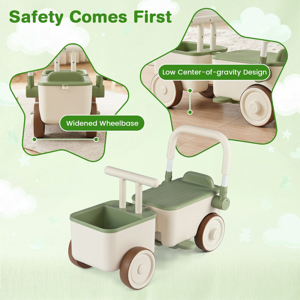 3-in-1 Kids Ride On Push Car with Rope and Storage Basket