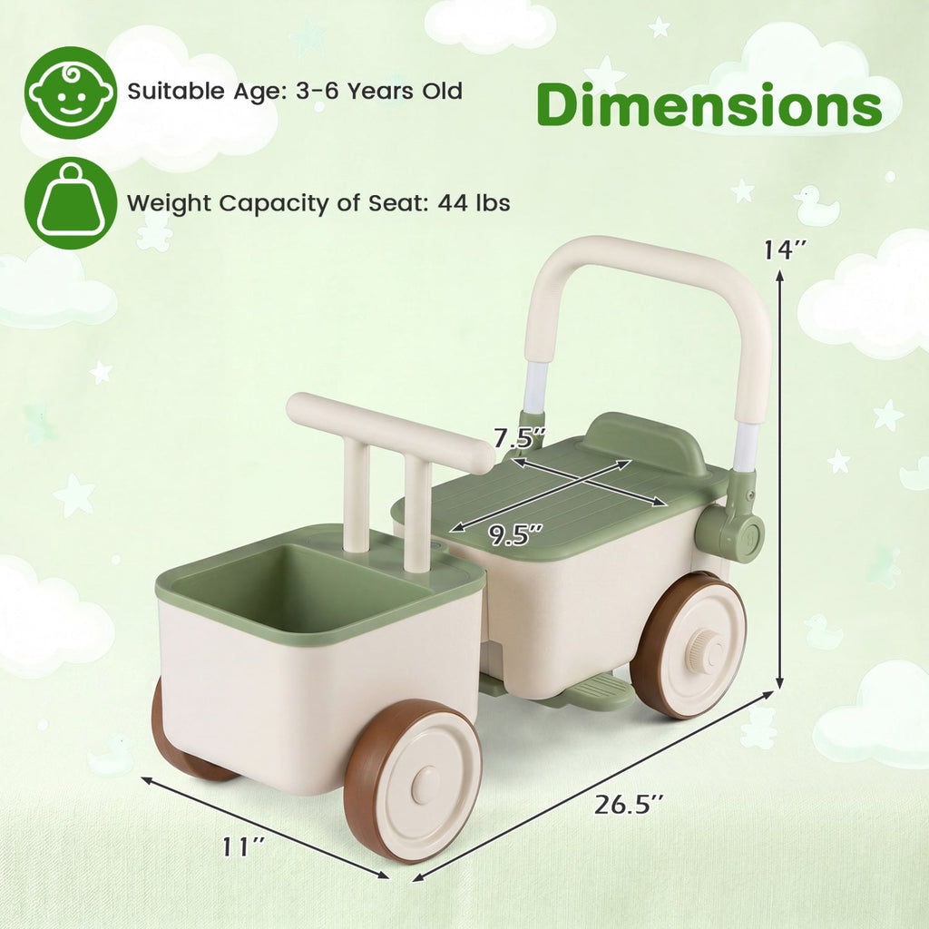 3-in-1 Kids Ride On Push Car with Rope and Storage Basket