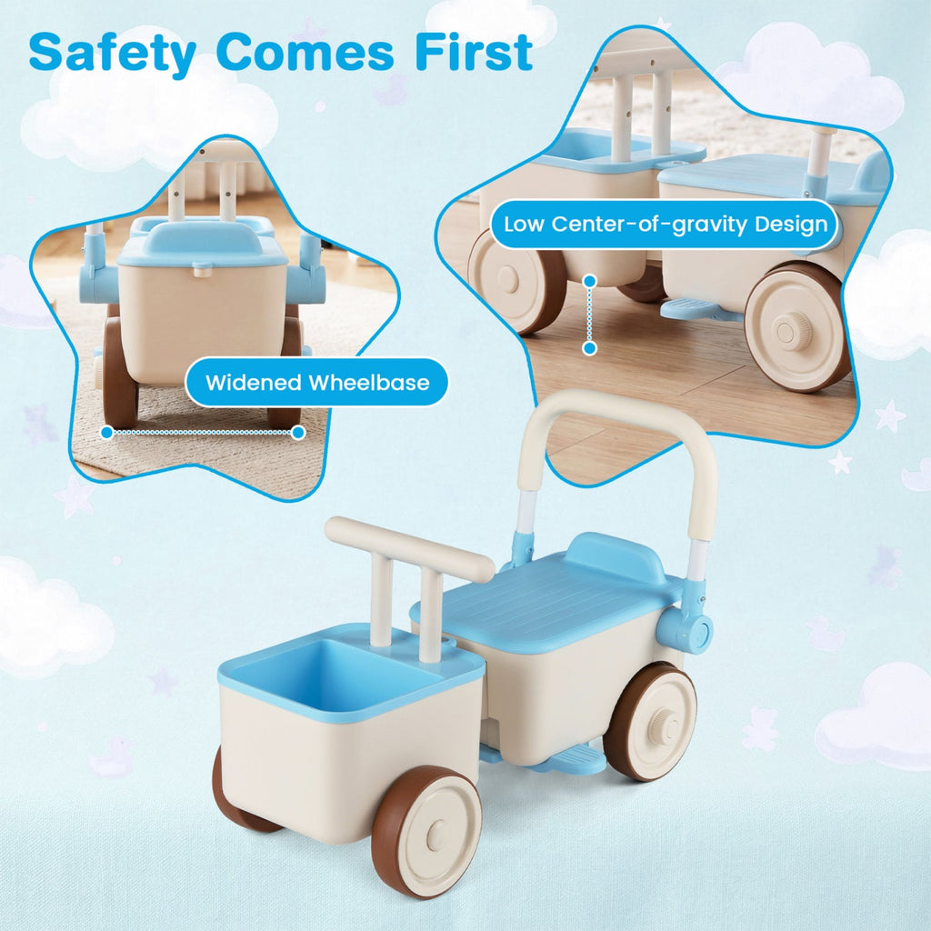 3-in-1 Kids Ride On Push Car with Rope and Storage Basket