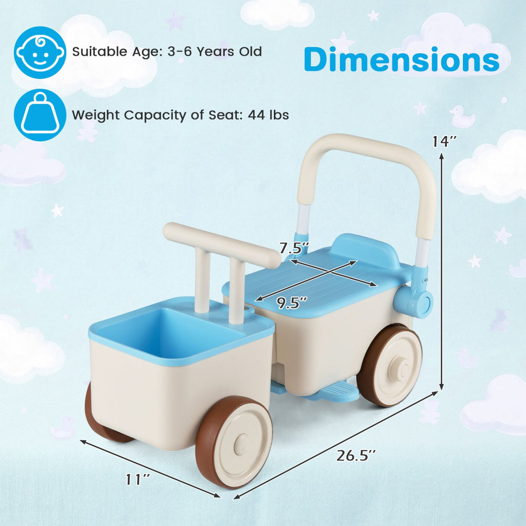 3-in-1 Kids Ride On Push Car with Rope and Storage Basket
