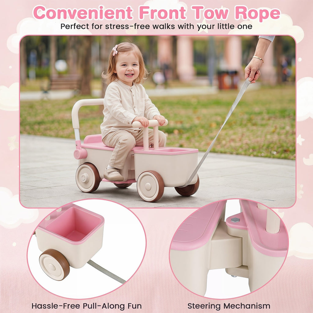 3-in-1 Kids Ride On Push Car with Rope and Storage Basket