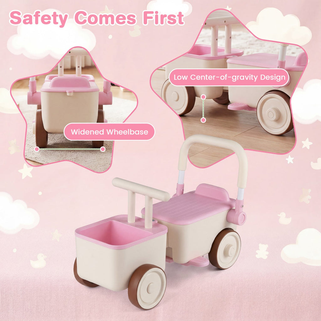 3-in-1 Kids Ride On Push Car with Rope and Storage Basket
