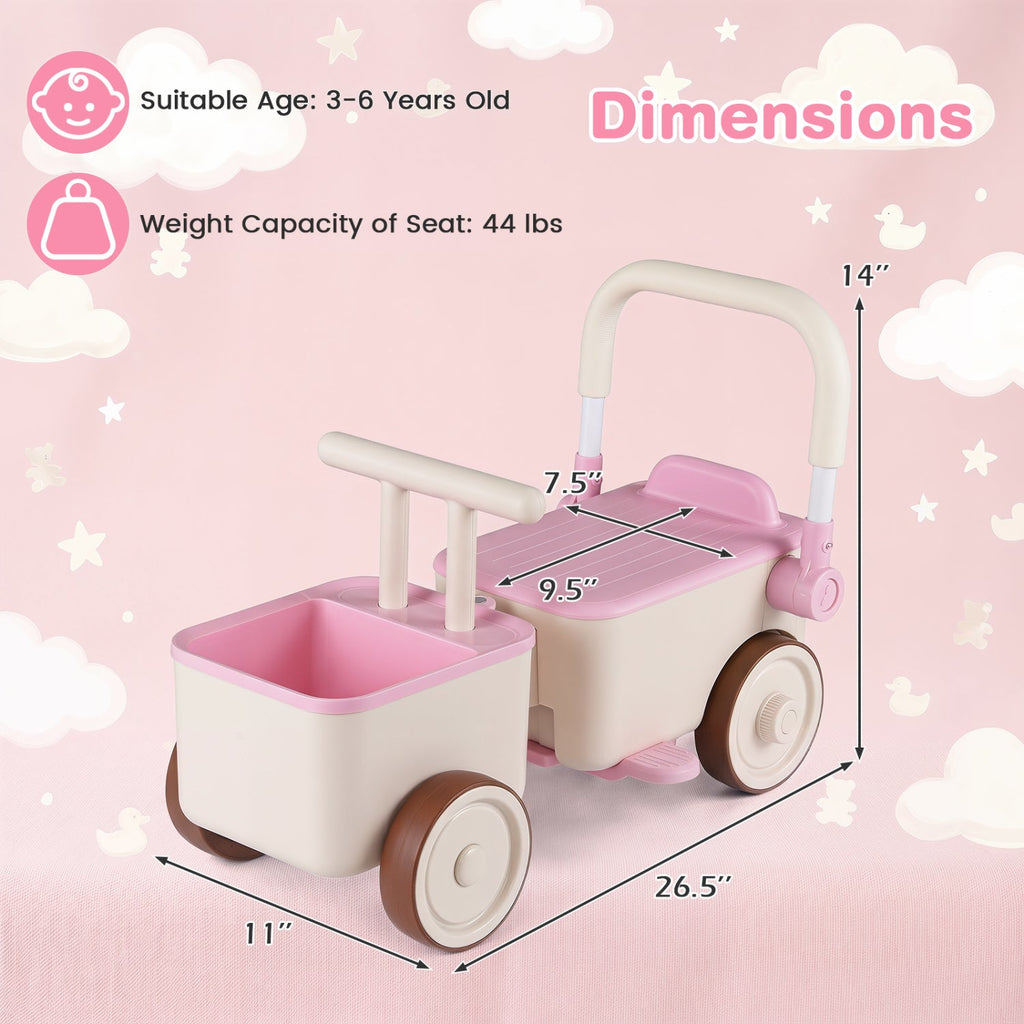 3-in-1 Kids Ride On Push Car with Rope and Storage Basket
