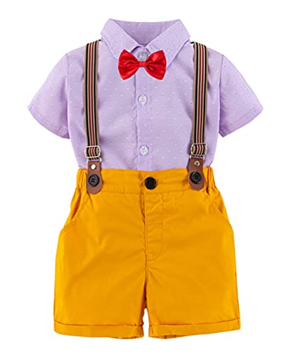 stylesilove Toddler Boys Classic Button Down Shirt and Shorts, Suspenders, Bowtie 4pcs Gentleman Suit Cotton Overalls Outfit