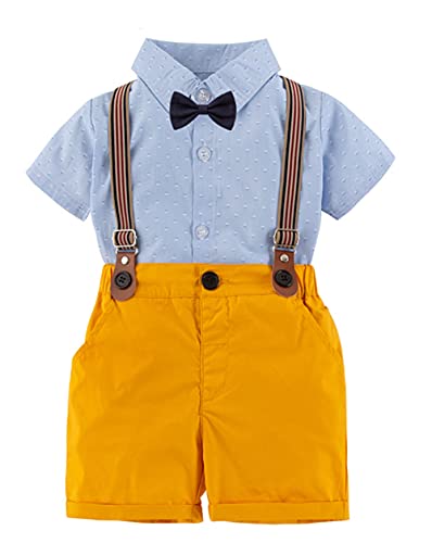 stylesilove Toddler Boys Classic Button Down Shirt and Shorts, Suspenders, Bowtie 4pcs Gentleman Suit Cotton Overalls Outfit