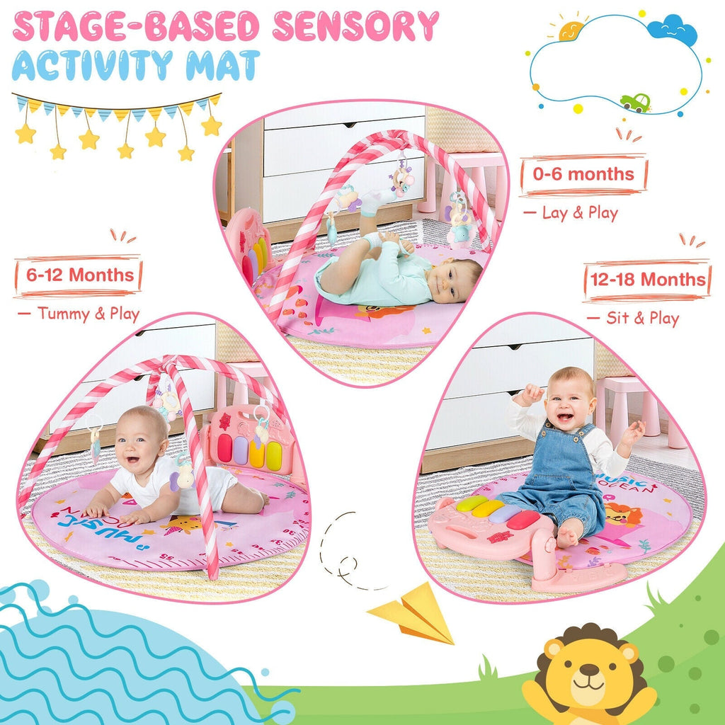 Baby Activity Play Piano Gym Mat with 5 Hanging Sensory Toys