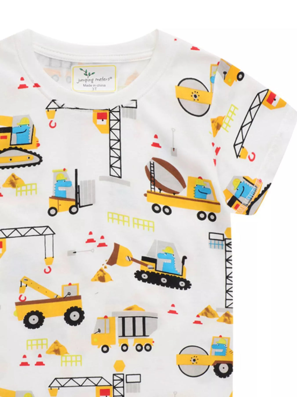 Toddler Boys Construction Vehicle Print Crew Neck Short Sleeve T-Shirt