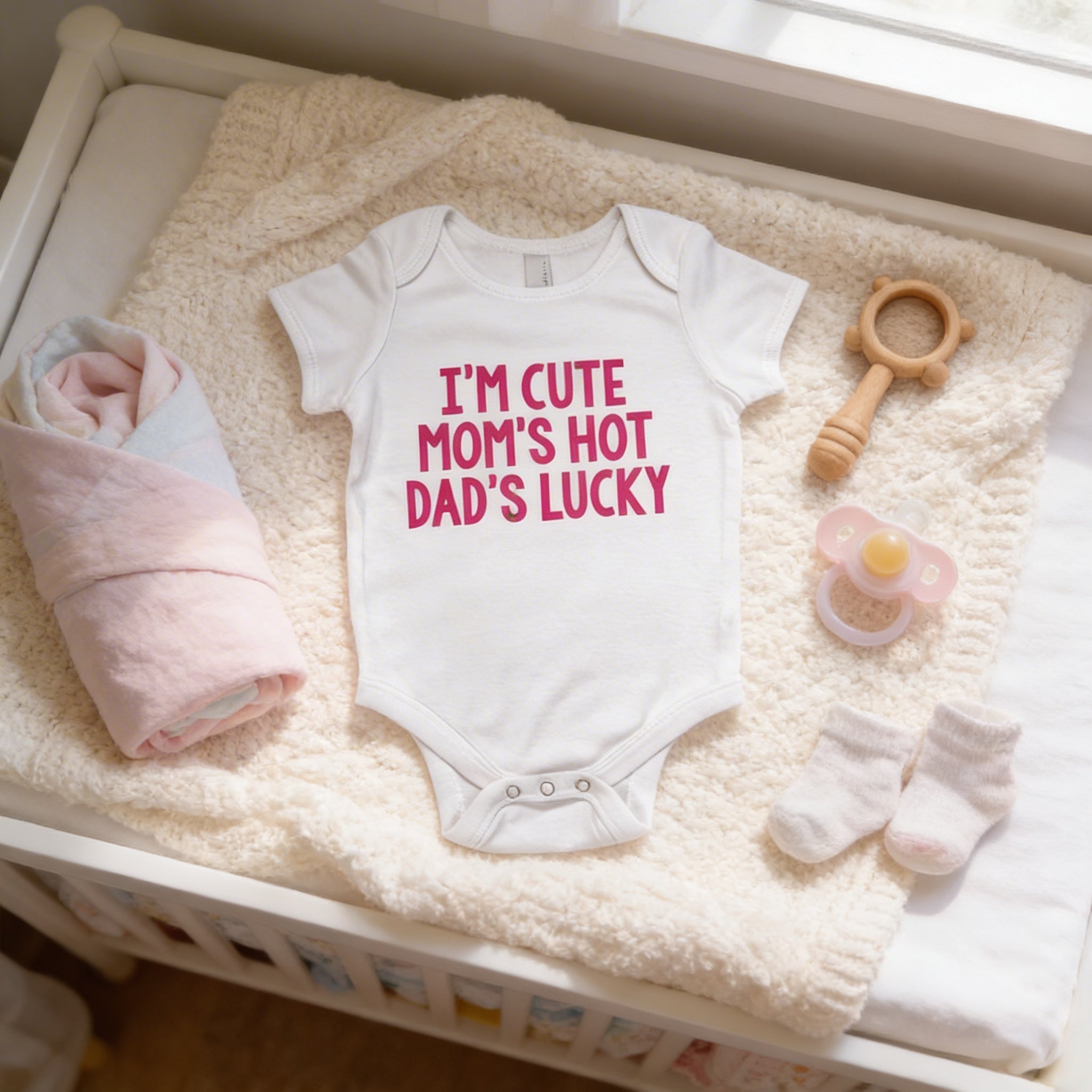 Funny Baby Girl Shirt - Newborn Baby Girl Gift - New Baby Girl Pink Outfit - Cute Hot Lucky