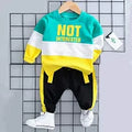 2 PCS Toddler Boys Letter Print Color Block Cotton Pull Over Sweat Suit Pant Set