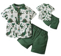 Styles I Love Toddler Little Boys Green Dinosaurs Printed Henley Shirt and Shorts 2pcs Short Sleeve Outfit Summer Clothes