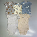CARTERS (5 PIECE SET) Milk & Cookie - Animal Bodysuit Baby Boys Sz 9M Blue/White