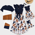 Family Matching Short-sleeve Colorblock T-shirts & Dresses