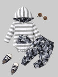 Baby and Toddler Girls Striped Hooded Bodysuit and Camouflage Pants Set