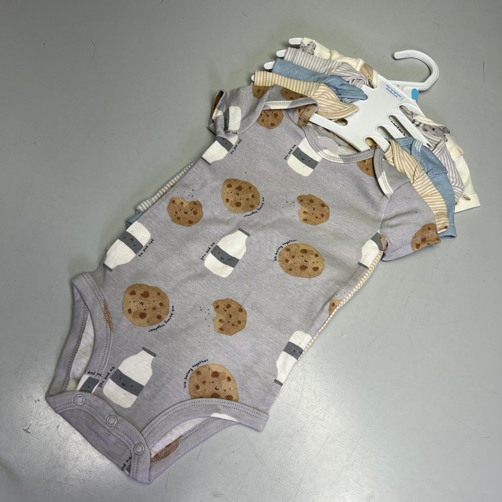 CARTERS (5 PIECE SET) Milk & Cookie - Animal Bodysuit Baby Boys Sz 9M Blue/White