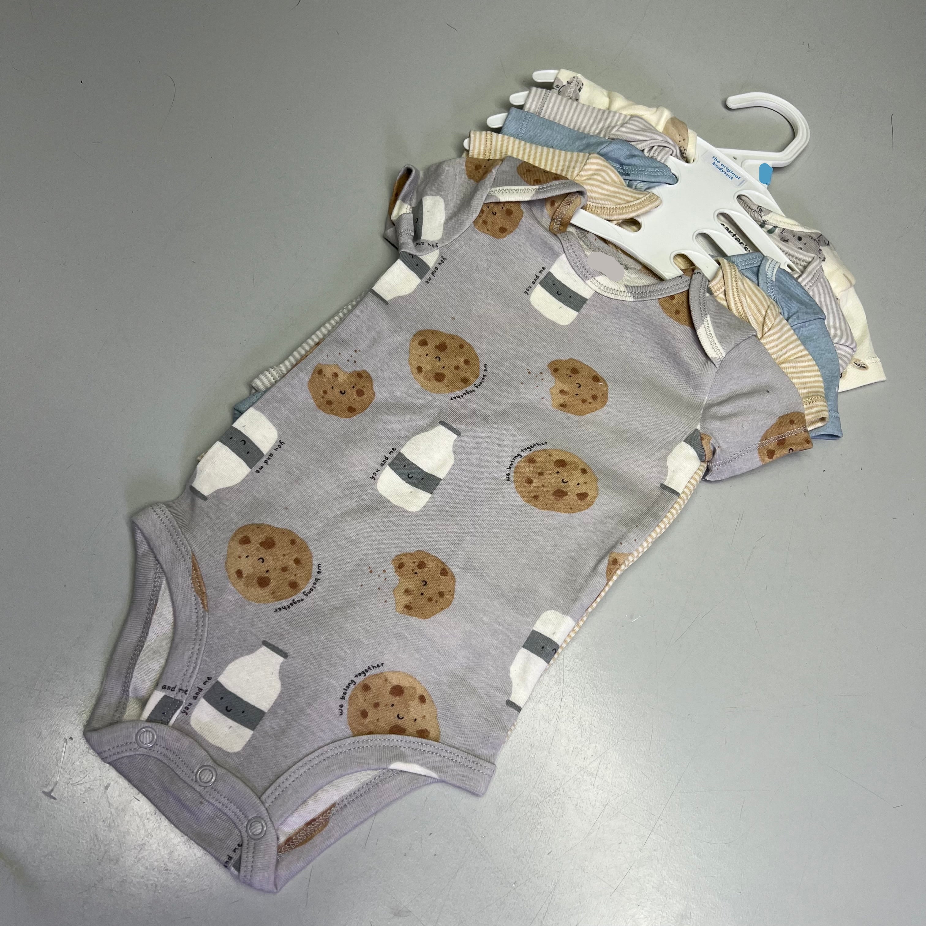 CARTERS (5 PIECE SET) Milk & Cookie - Animal Bodysuit Baby Boys Sz 9M Blue/White