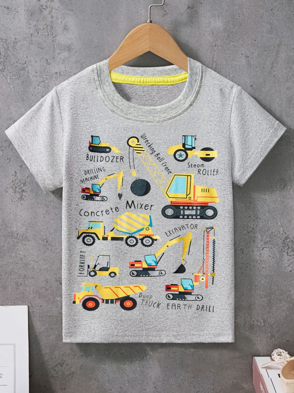 Toddler Boys and Boys Construction Vehicle Crew Neck Short Sleeve T-Shirt