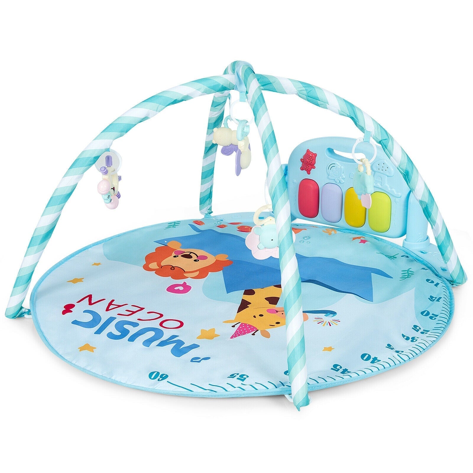 Baby Activity Play Piano Gym Mat with 5 Hanging Sensory Toys