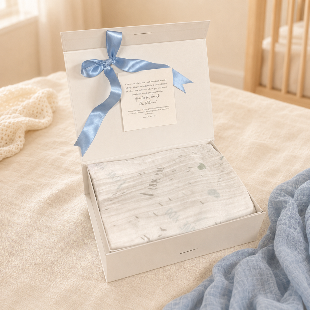 Swaddle Muslin Blanket: I LOVE YOU, Boy Newborn Gift