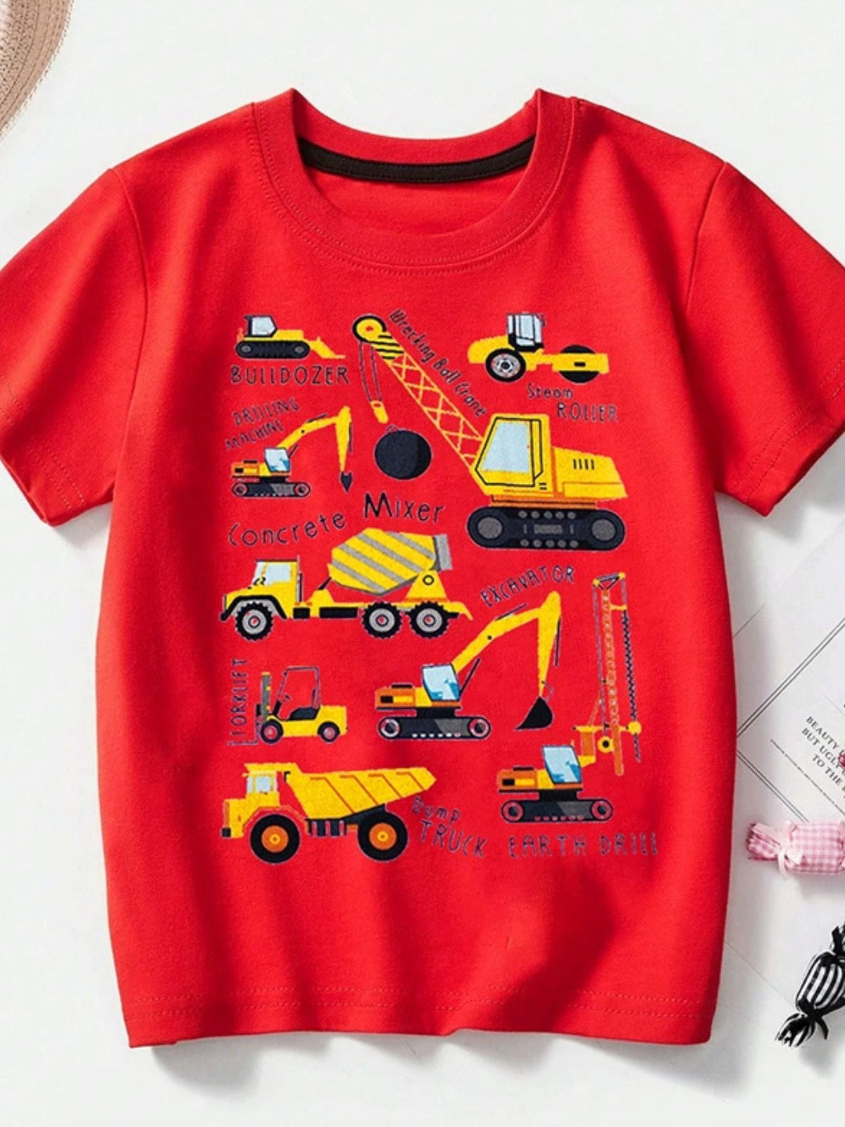 Toddler Boys and Boys Construction Vehicle Crew Neck Short Sleeve T-Shirt