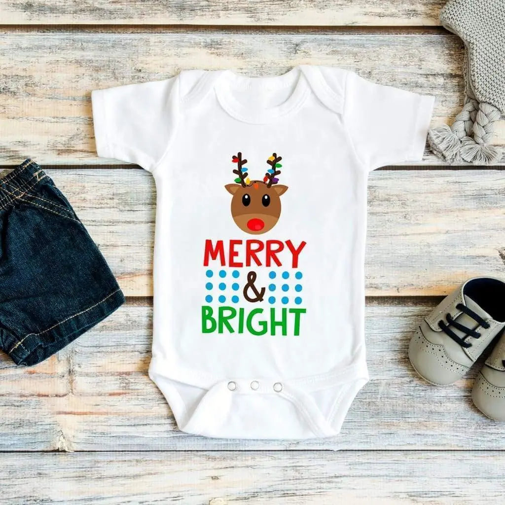 Baby Bodysuit - Baby Shower Gift - Christmas Reindeer Merry & Bright