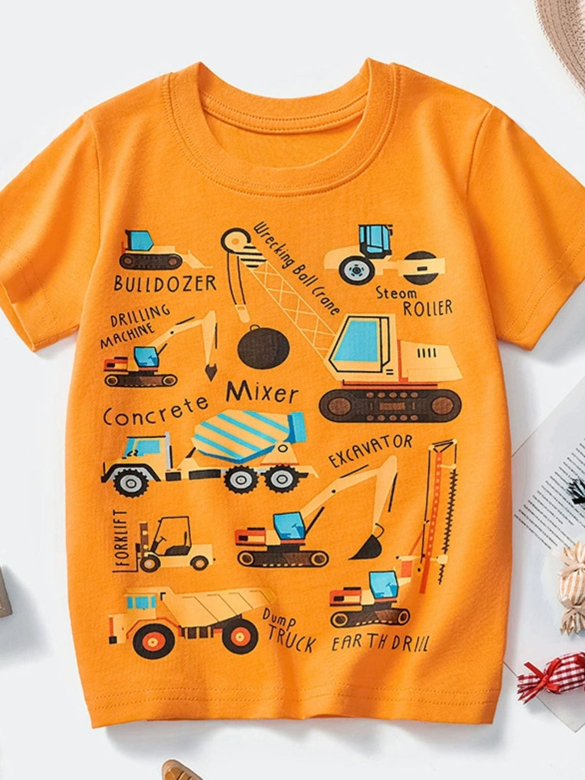 Toddler Boys and Boys Construction Vehicle Crew Neck Short Sleeve T-Shirt