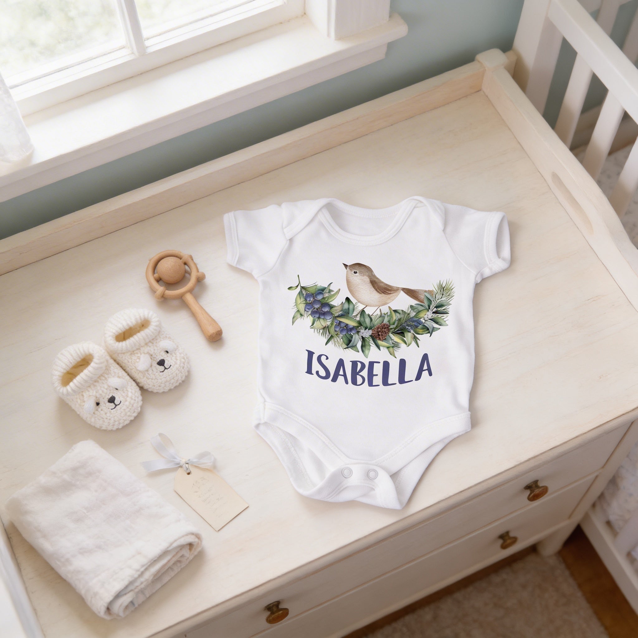 Personalized baby girl outfit, Baby Girl Bodysuit, Custom Baby Shower Gift, baby shower girl, woodland baby shirt spring greenery outfit