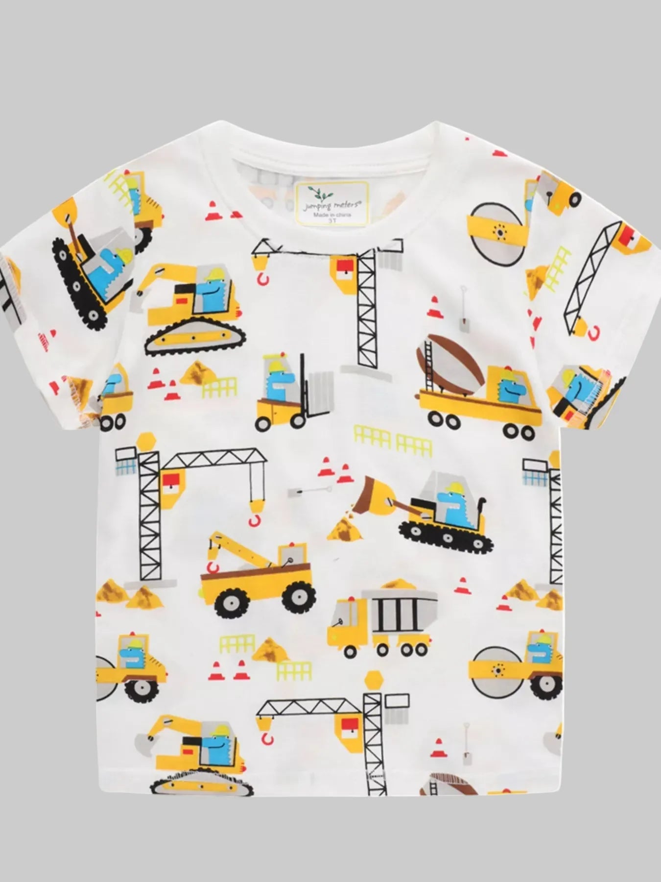 Toddler Boys Construction Vehicle Print Crew Neck Short Sleeve T-Shirt
