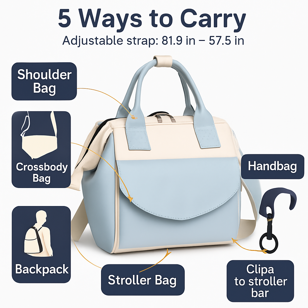Diaper Bag with 7 Pockets and Insulated Compartments