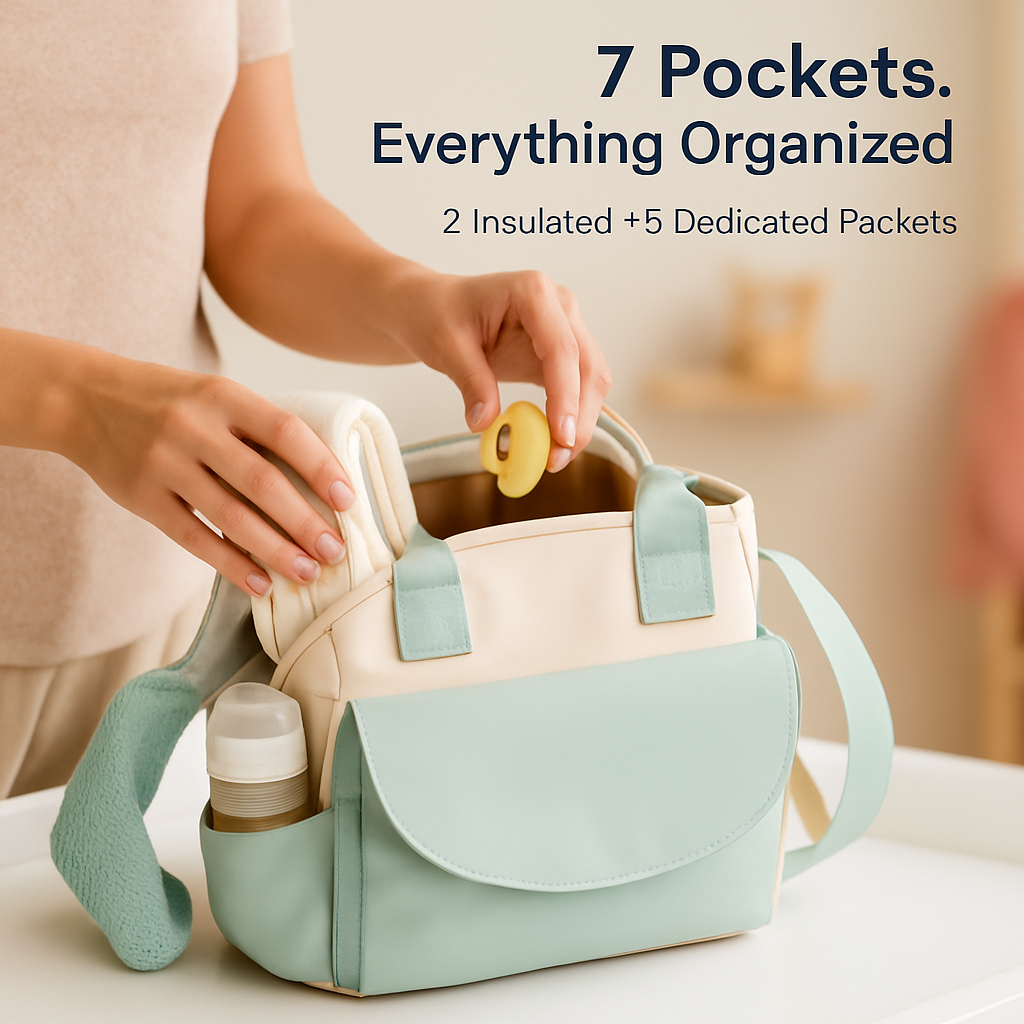 Diaper Bag with 7 Pockets and Insulated Compartments