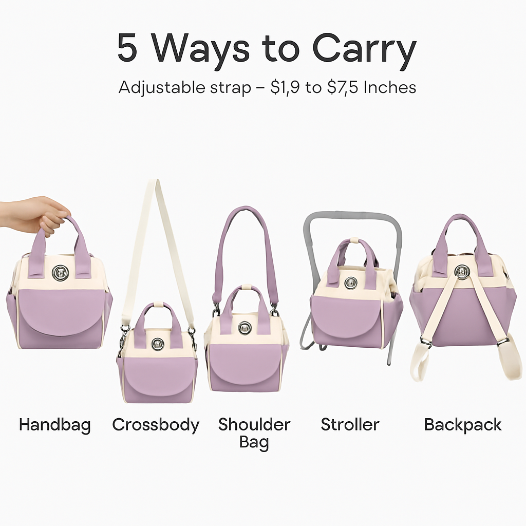 Diaper Bag with 7 Pockets and Insulated Compartments