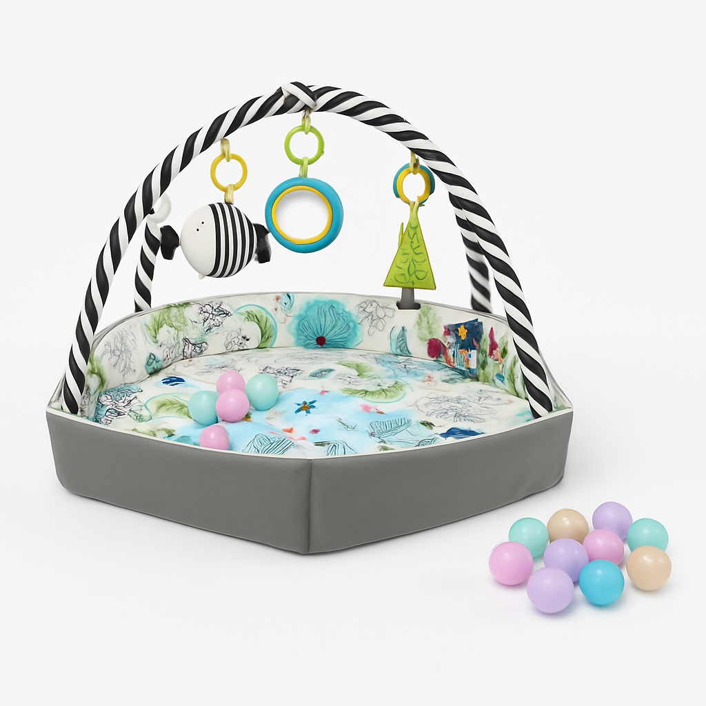 4-in-1 Baby Gym Play Mat: Lounger, Ball Pit & Fence