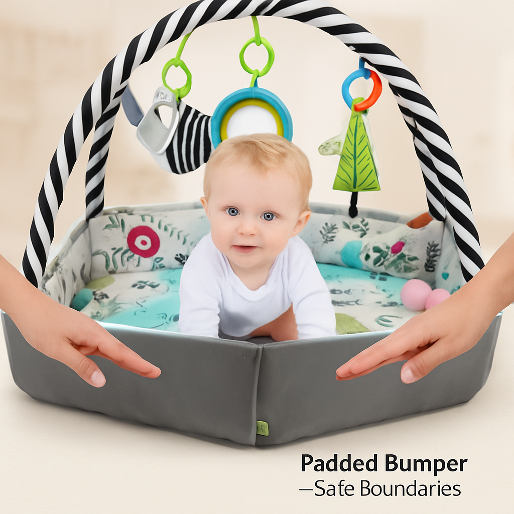 4-in-1 Baby Gym Play Mat: Lounger, Ball Pit & Fence