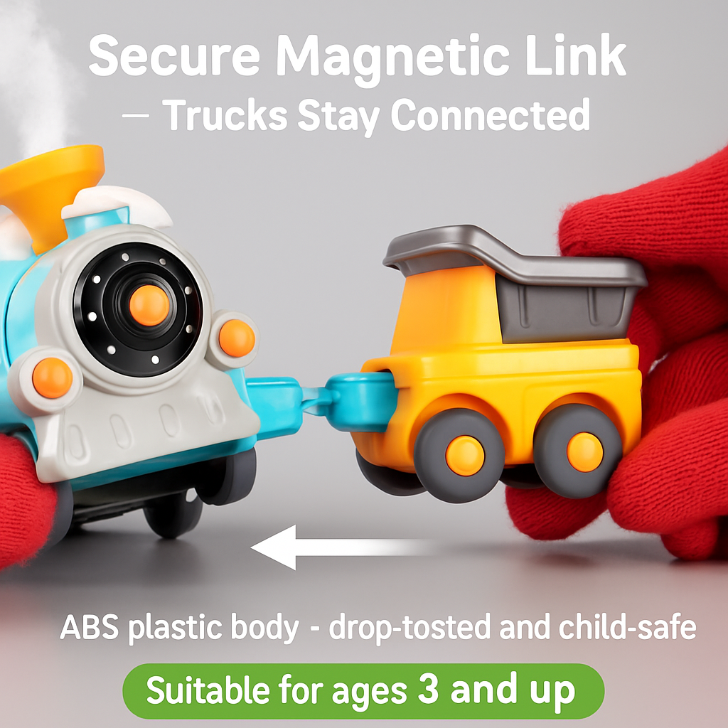 Electric Train Set with Smokes Light Sound Remote Magnetic Train Toys with Locomotive 3 Trucks Gifts for Kids Aged 3 4 5 6 Year Old