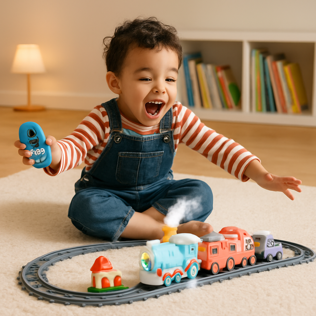 Electric Train Set with Smokes Light Sound Remote Magnetic Train Toys with Locomotive 3 Trucks Gifts for Kids Aged 3 4 5 6 Year Old