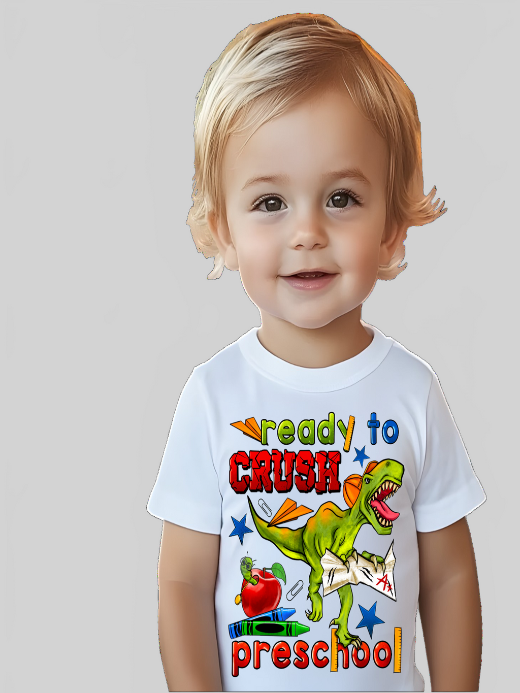 Toddler Boys Dinosaur Ready To crush Preschool Short Sleeve Premium T-Shirt
